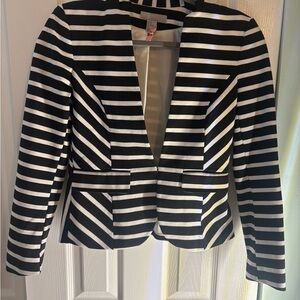 H&M Black and White Striped Cropped Blazer